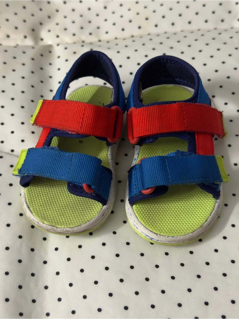 Kids Red & Blue Strap Sandals with Lime Green Footbed